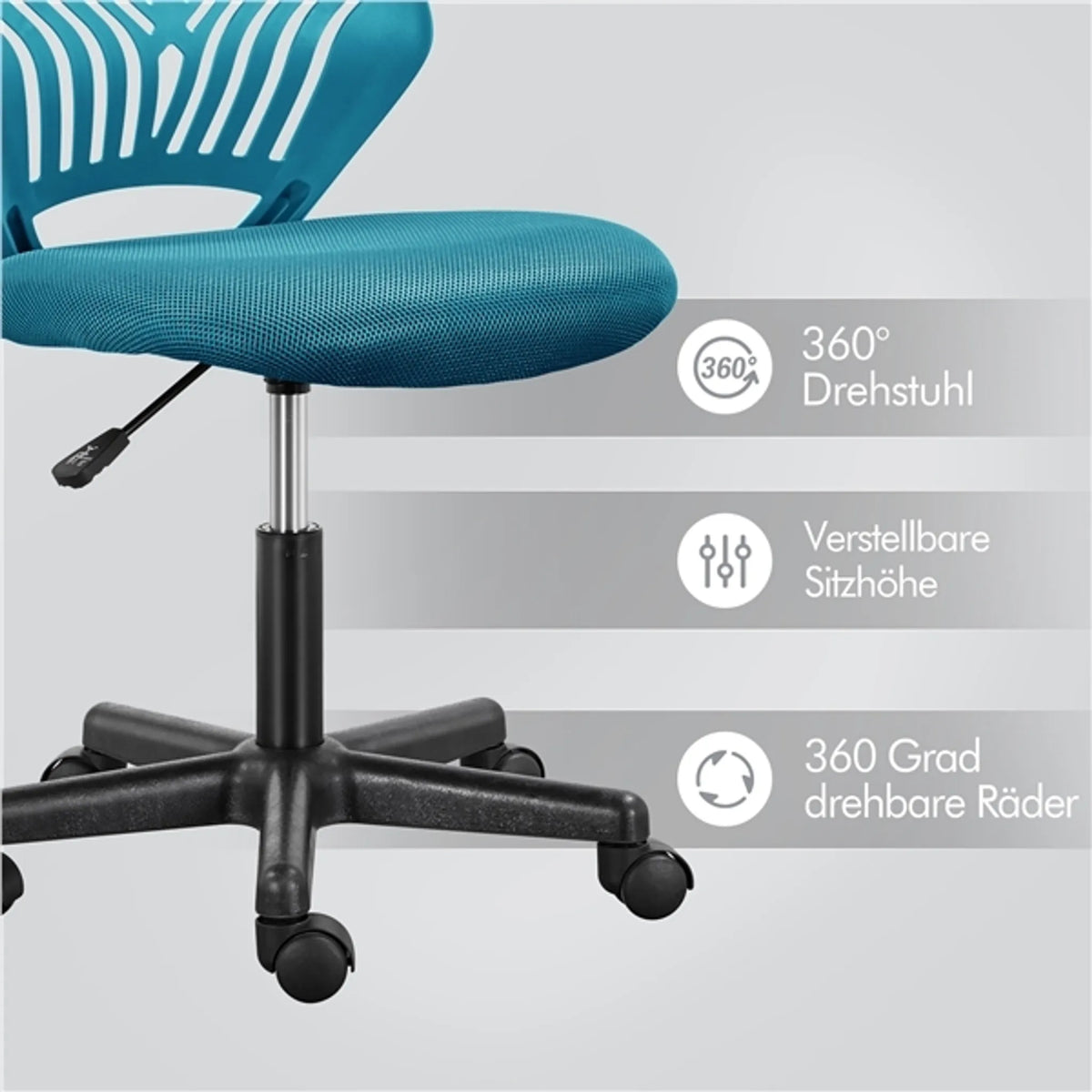 Yaheetech Bureaustoel Zonder Armleuningen – Voorzien Van In Hoogte Verstelbare Gaslift En 360° Draaibare Wielen En Zachte Schuimvulling – Voor Kantoor En Studeerkamer – Zwart Polyester En Nylon – 50 x 55 x 79-92 cm