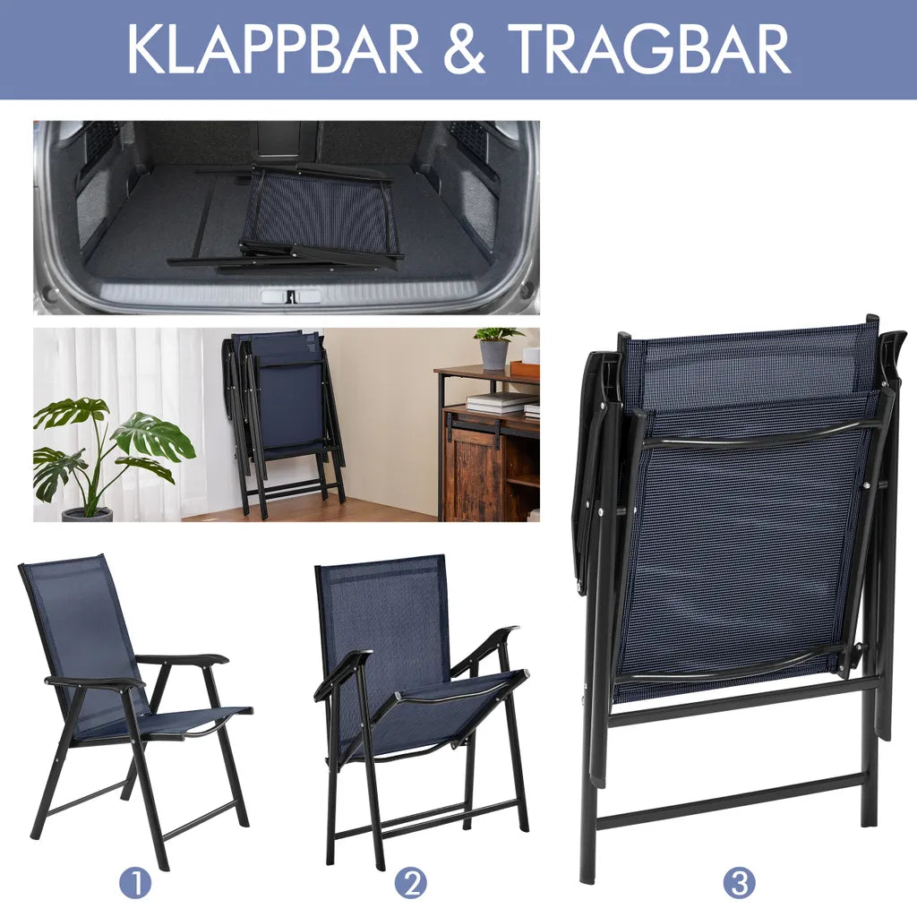 Yaheetech Tuinstoelen Set van 2 Opvouwbaar 54 x 57 x 93,5 cm - Blauw - Klapstoelen met Armleuningen en Hoge Rugleuning