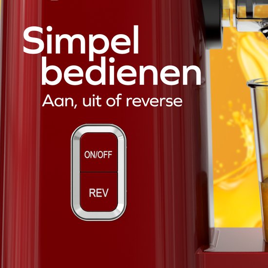KitchenBrothers Slowjuicer - Mini Juicer - Groenten en Fruitpers - 40 mm en 50 mm invoer - 400 ml - Rood