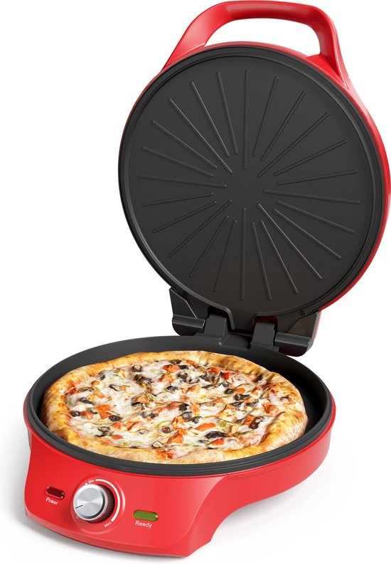 Princess Pizza maker 115007 - Pizzaoven - Regelbare thermostaat tot 220C - Rood - Ø30cm - ook te gebruiken als tafelgrill - voor verse en diepvriespizza's