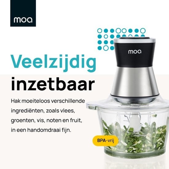 MOA Hakmolen XL - Food Chopper - 2 liter glazen kom - 4 messen - FC360