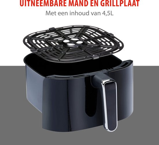alpina Airfryer 4.5L- Heteluchtfriteuse voor 3 tot 4 Personen - Air Fryer met Digitaal Display - Instelbare Temperatuur van 80°C tot 200°C - Timer tot 60 Minuten - Hetelucht Friteuse 1450W