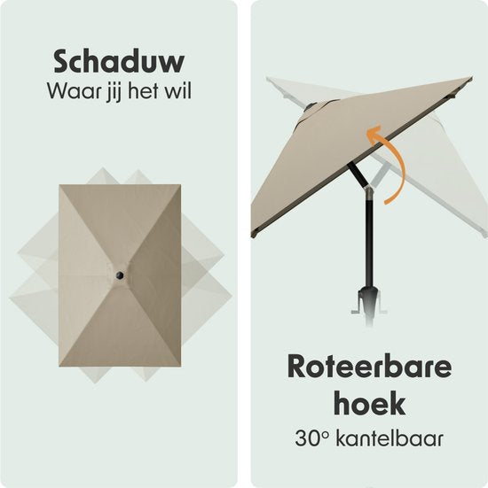 LifeGoods Parasol - Tuin - 210x140cm - 30° Kantelbaar - Waterdicht - UPF50+ - Taupe