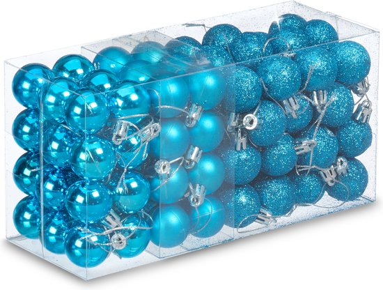 kerstballen set van 96 - plastic - 3 cm - mat - glanzend - glitters - petrol