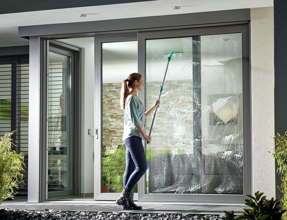 Leifheit telescoopsteel aluminium 130 - 400 cm - incl. antislipkop - 360° draaibaar ophangoog - Click System - turquoise - grijs