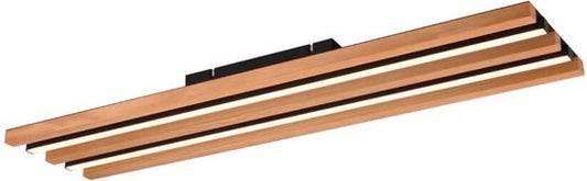 Trio - Fontana - LED Plafonnière - 80 x 20 x 6 cm - 27W - 3-Staps Dimbaar & 3000K - Zwart/Hout