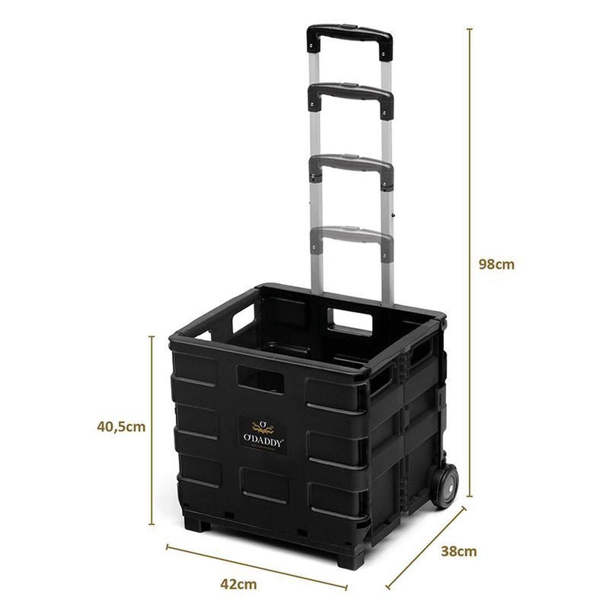 O'DADDY® Boodschappentrolley met wielen -  XL - 50L met 2 wielen - inklapbaar - Zwart