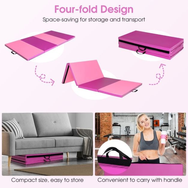 240 x 120 x 5cm Gymnastiek Mat Opvouwbare Oefenmat met Handvat Afneembare PU Lederen Hoes Lichtgewicht Tumbling Mat