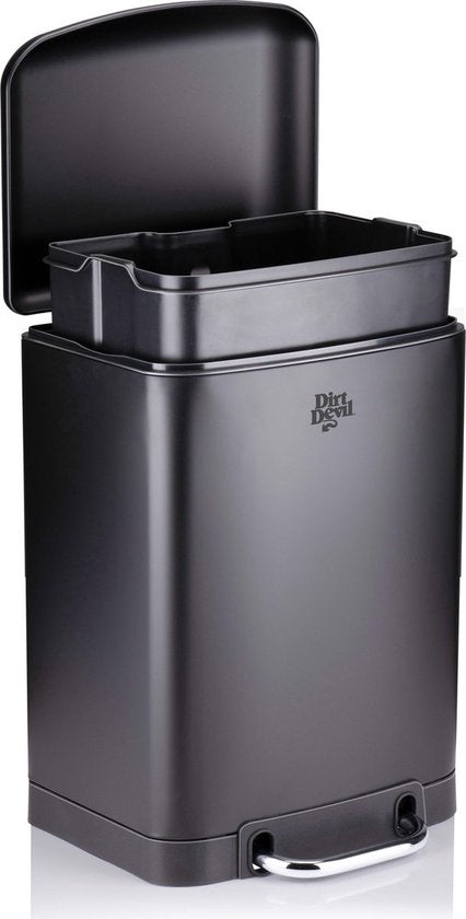 Dirt Devil Pedaalemmer 30 Liter - Afvalemmer Soft Close Mechanisme - Prullenbak met Verwijderbare Binnenbak - voor Keuken en Badkamer - 34,5 x 32,5 x 61,5 - RVS - Zwart