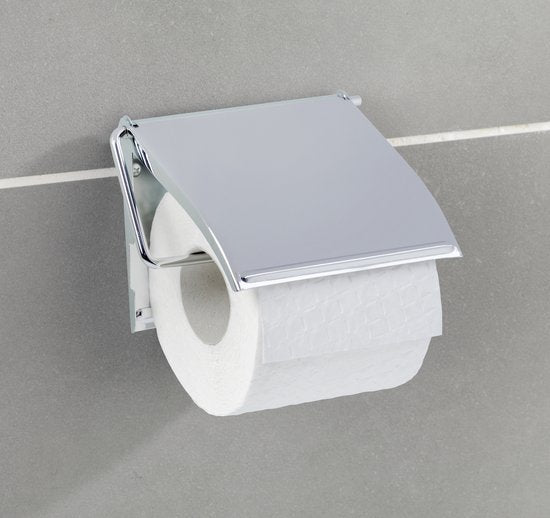 WENKO Toiletrolhouder Cover met klep chroom - WC rolhouder - Toiletpapierhouder