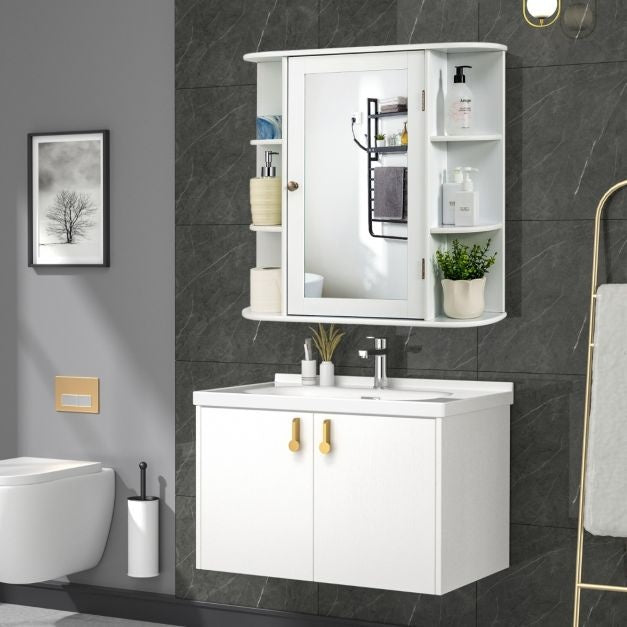 Coast Wandkast – Met Spiegeldeur & Open Planken – 66 x 17 x 62 cm – Wit