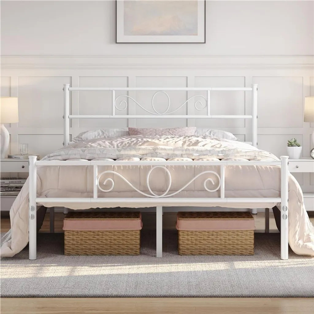 Yaheetech Metalen Bedframe 160 x 200 cm - Wit - Tweepersoonsbed met Lattenbodem