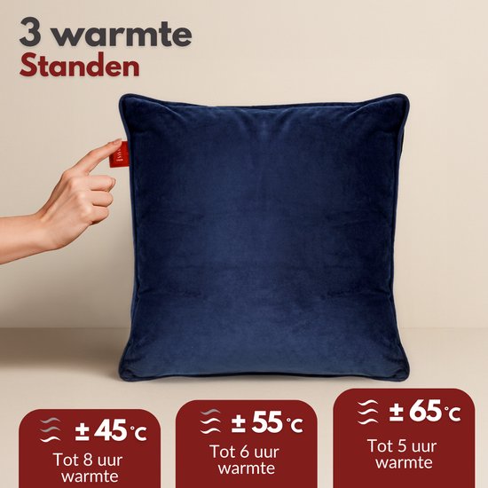 Coozie Oplaadbaar Warmtekussen – Draadloos & Bedraad – 45–65°C – Velvet – 45 x 45 cm – Donkerblauw – Elektrisch Kussen – Incl. Powerbank – Tot 8 uur warmte
