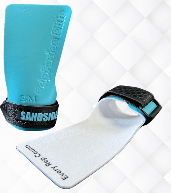 Sandside CrossFit Grips Elite 2.0 - Kleverige Hand Grips - Geen Krijt - Fitness Handschoenen - Vingerloze Grips - Hemelsblauw L/XL
