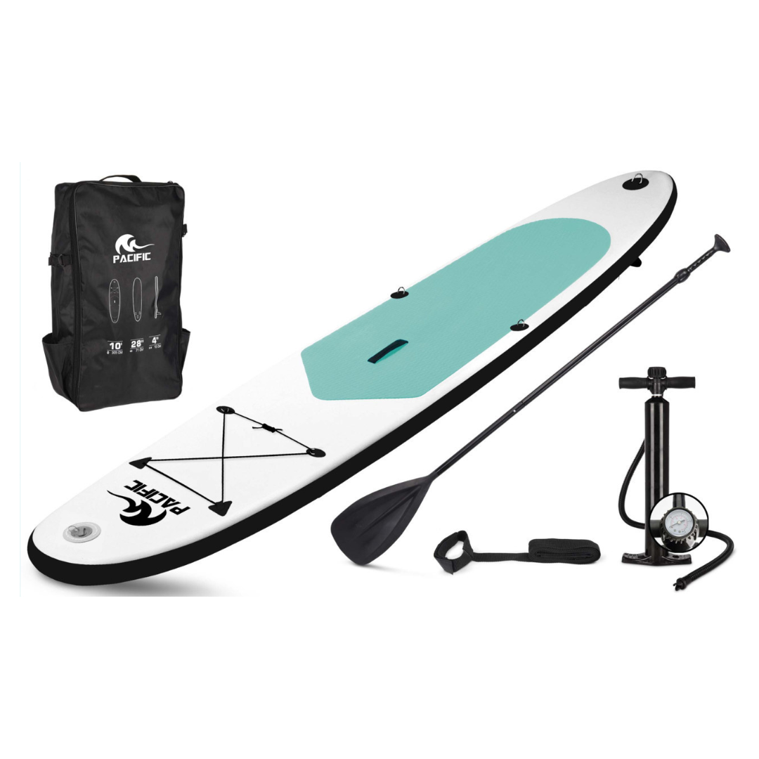 Pacific Special SUP Board Opblaasbaar Stand Up Paddle – Voorzien Van Dubbelwerkende Handpomp En Verstelbare Aluminium Peddel En Comfortabele Rugzak – Voor Beginners En Kinderen – Groen EVA En Aluminium – 305 cm