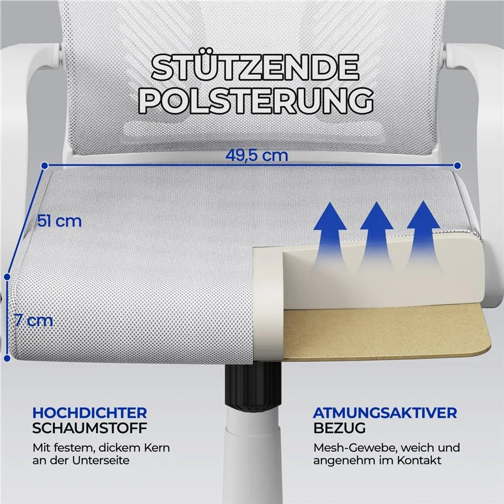 Yaheetech Ergonomische Bureaustoel Verstelbaar Mesh, Lichtgrijs