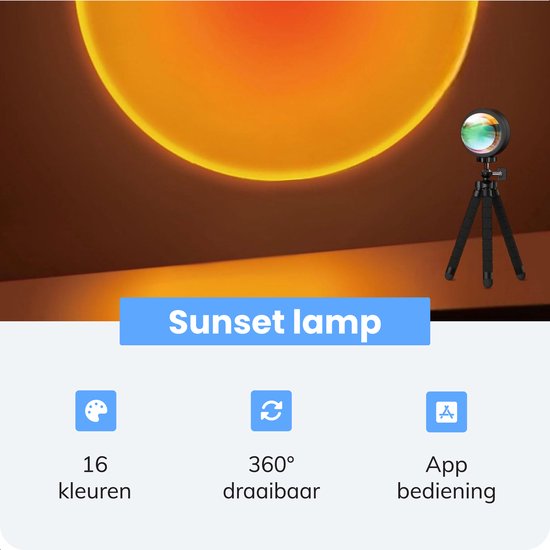 Sunset Lamp - incl app en afstandbediening - Tiktok Projectielamp - Sfeer Projector - Verlichting - 16 kleuren - Luft