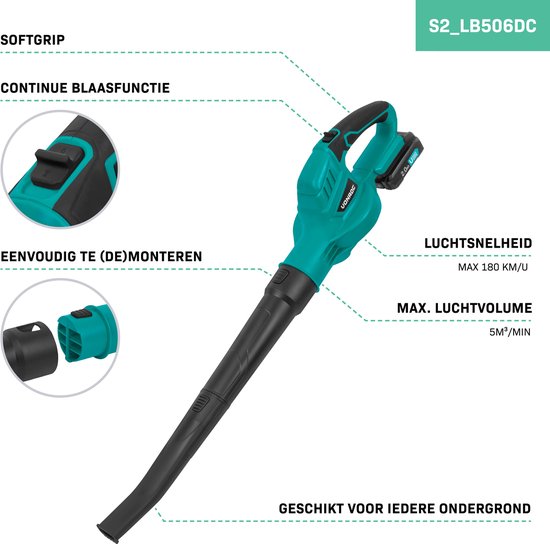 VONROC Accu Bladblazer 20V – Luchtsnelheid 180 km/u – Luchtvolume 5m3/min - Incl. 2x 2.0Ah accu’s en snellader