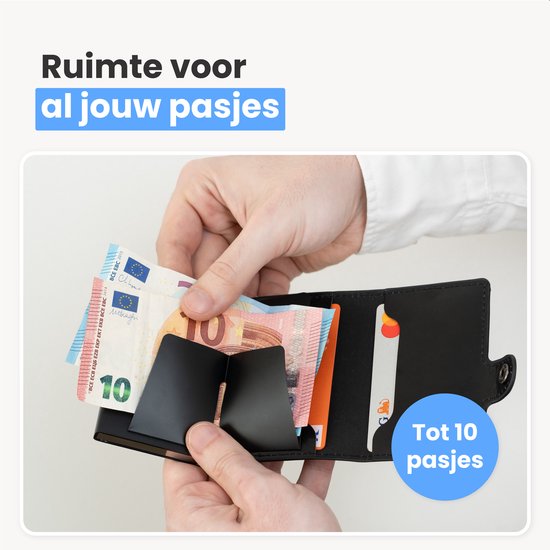 LUFT Pasjeshouder voor 10 pasjes Leer - Veilig - Uitschuifbaar - RFID bescherming - Kaart - Portemonnee - Aluminium - Heren - Voor mannen en vrouwen - Pasjes houders - Zwart