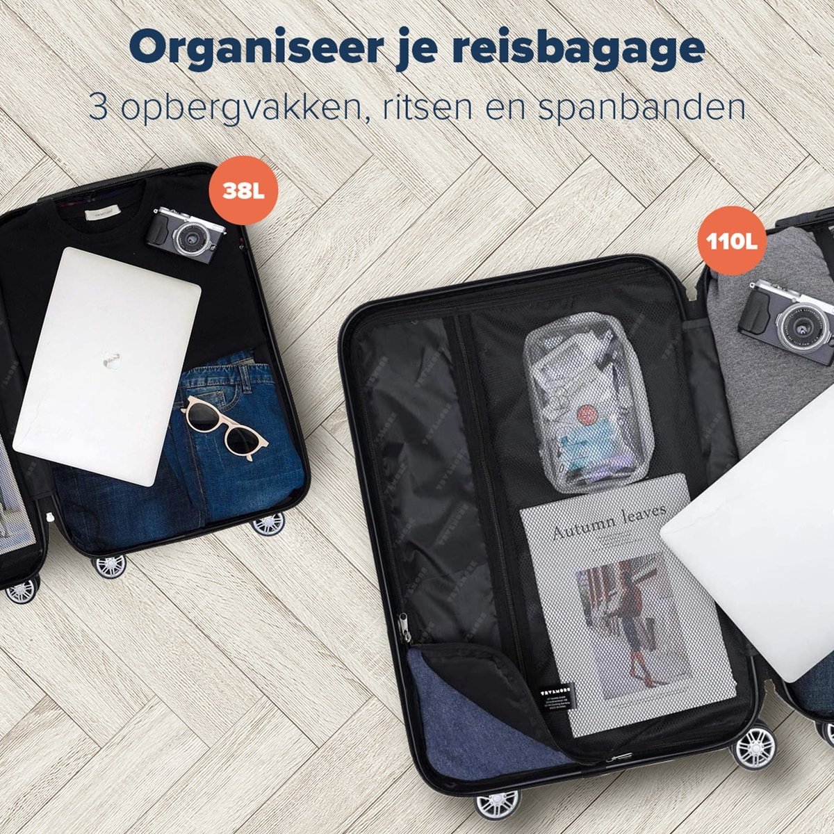 TRVLMORE Kofferset - 2 Delig - 38L Handbagage + 110L Ruimbagage - Roségoud