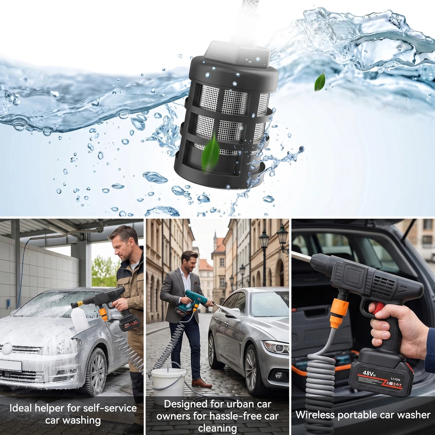 Draadloze Hogedrukreiniger - 1500 W - Accu met Lithiumbatterij - 5 Meter Waterslang - Voor Auto, Terras en Tuin