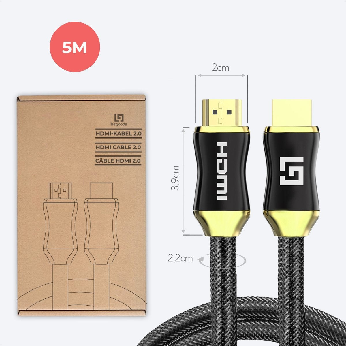 Auronic HDMI 2.0 Kabel - 5M - 18Gbps - Hoge Snelheid en Resolutie - 4K (60 Hz) - Zwart