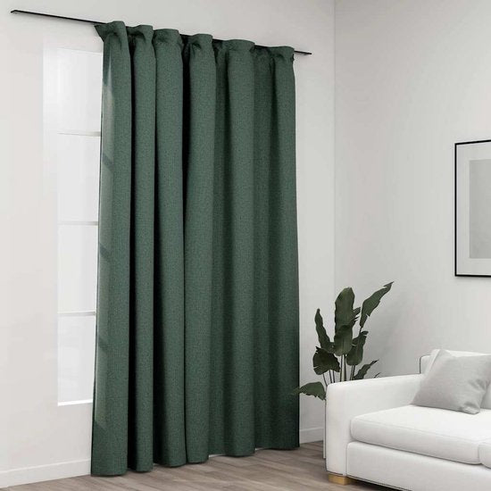 vidaXL - Gordijn - linnen-look - verduisterend - met - haken - 290x245 - cm - groen