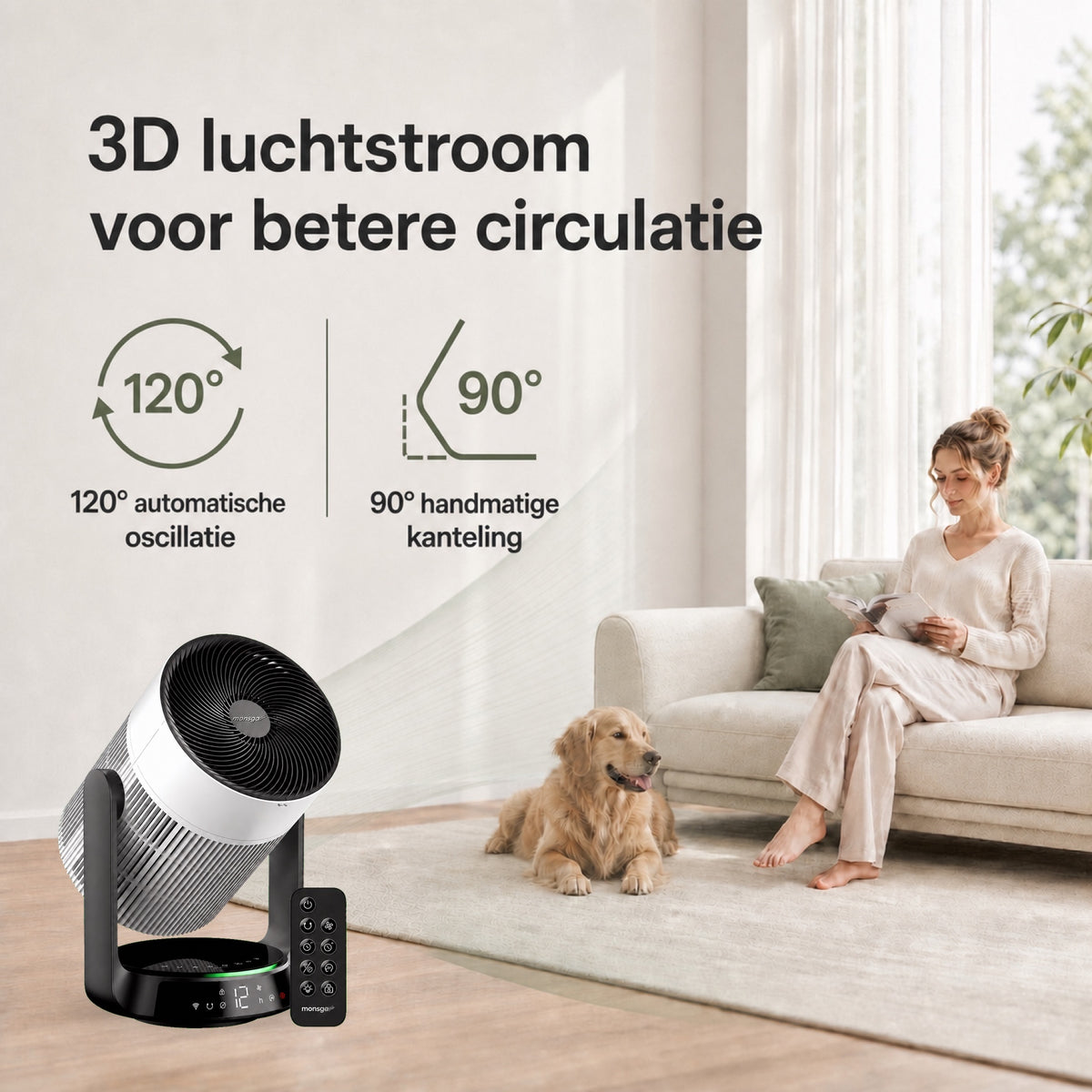 MONSGA AP200 2-in-1 luchtreiniger en luchtcirculator, H13 HEPA-filter, CADR 280 m³/u, 25 dB slaapmodus, bediening via app en afstandsbediening, voor slaap- en woonkamer
