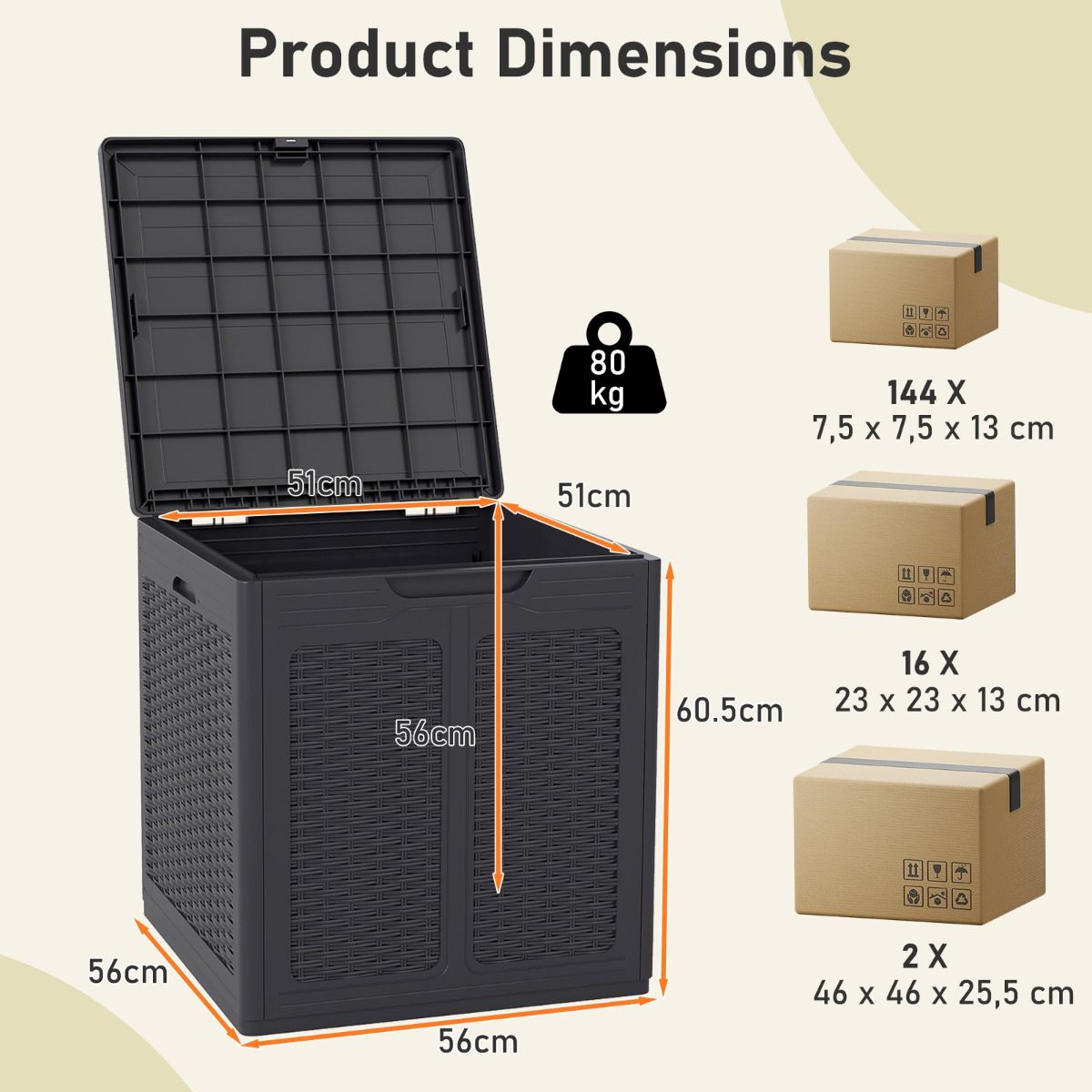 Coast Opbergbox met deksel - rattanlook - multifunctioneel - bruin/zwart - 145 liter