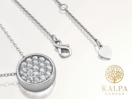 Yolora Dames Ketting met Hanger en Kalpa Camaka Kristal - Zilver kleurig - 18K Witgoud Verguld - Cadeauverpakking - Moederdag Cadeautje