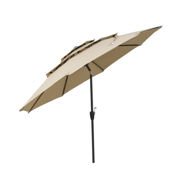 Coast Terrasparasol 300 x 300 x 245 cm - 3-Niveau Dak - Kantelbaar - Slinger - Beige/Bruin/Grijs