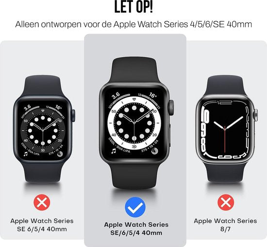 Hoesje geschikt voor Apple Watch Series 4 / 5 / 6 / SE - 40 mm Screen Protector - 2 Stuks - Full Cover Hard Case - Zwart
