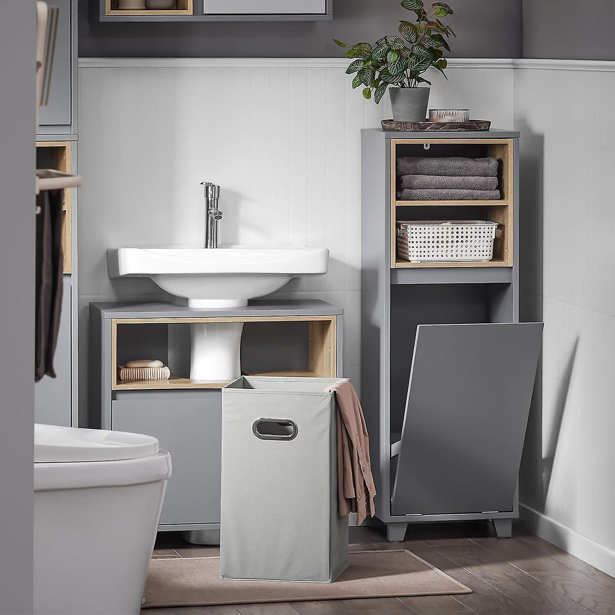 SoBuy -  Waskast - Modern Badkameropbergkast - 35 x 30 x 105cm - Grijs