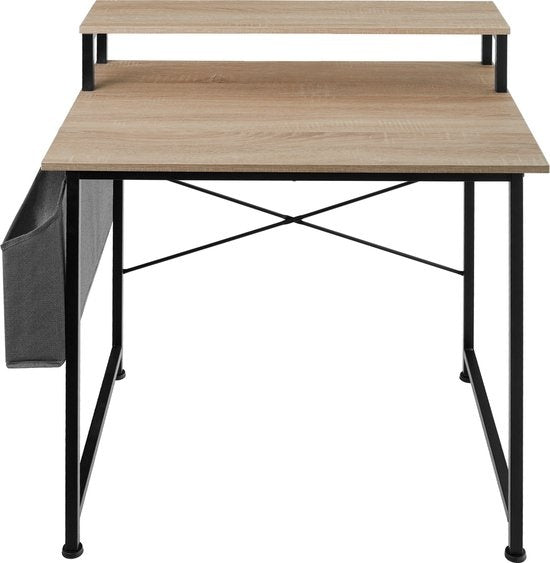 tectake® - Bureau Everett - 80 cm breed - computertafel - met plank en organizer - lichtbruin – 404663