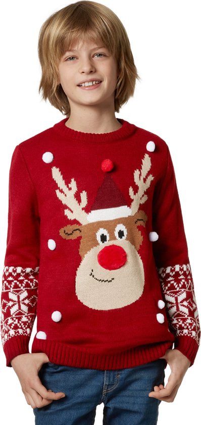 Dressforfun Kersttrui Rudi Rendier voor kinderen - 140 (9-10y) - Verkleedkleding carnaval - Halloween - Verkleden - Feestkleding - Carnavalskleding - Feest - Partykleding
