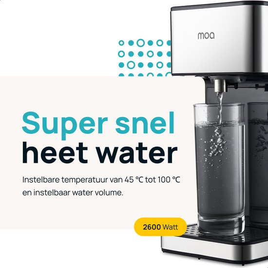 MOA Heetwaterdispenser 2,7L met Temperatuurregeling - 45-100°C - Heetwatertap - Melkfunctie - Instant Waterkoker - BPA-vrij - RVS - Zilver