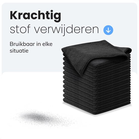 LUFT Microvezel doekjes - 14 stuks - 30x30cm - Geschikt voor raam, schoonmaak, ruiten, auto - Wisser - Reiniger - Schoonmaak doeken - Poets doek - Droogdoek - Vaatdoekjes - Zwart