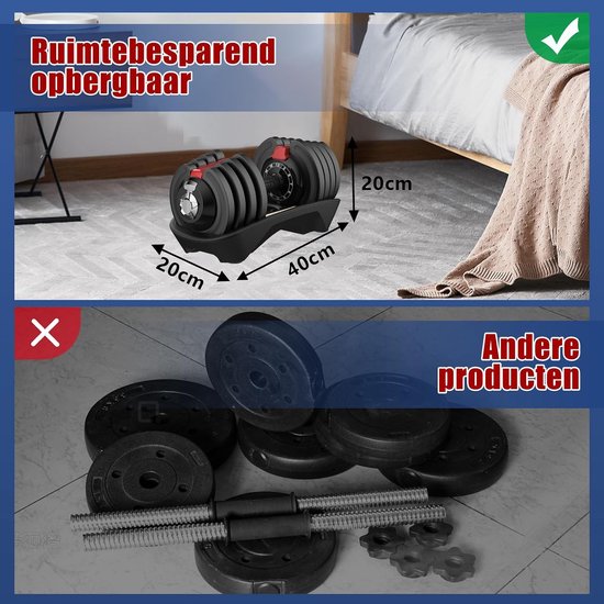 DH FitLife Verstelbare Dumbbell - 1,5 tot 18 kg - 12-in-1 Gewichtsverstelling - Ruimtebesparend - Voor Krachttraining Thuis