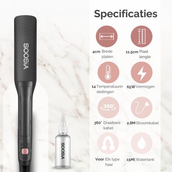 Soosia SteamStyler – Stoom Stijltang & Krultang – Stoomtechnologie – Instelbaar 100°C tot 230°C