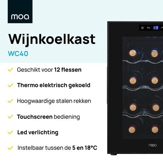 MOA Wijnkoelkast - Wijnkoeler - Wijnklimaatkast - 12 flessen - WC40