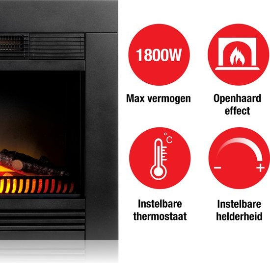 Classic Fire Sfeerhaard - Elektrisch - 1800W - 20 m²  - LED - 67 x 23 x 62 CM - Zwart