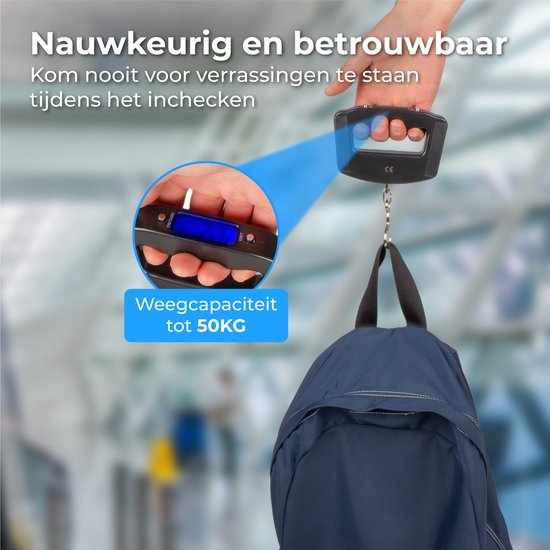 Nuvance - Digitale Kofferweegschaal - Bagageweegschaal tot 50 KG - Inclusief Batterijen - Bagageweger - Koffer Weegschaal met Digitaal Display - Hangweegschaal