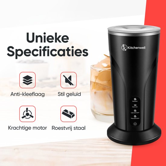 Kitchenwell Melkopschuimer Elektrisch - 4-in-1 - Melkopschuimers - Opschuimer Voor Melk - Milk Frother - Zwart