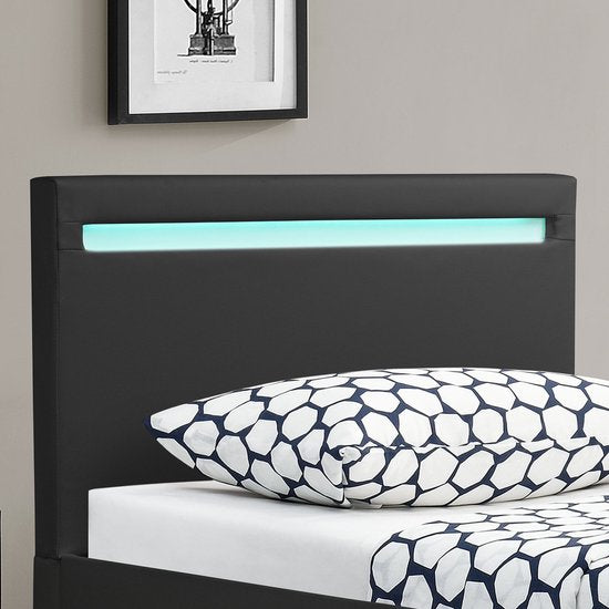 Gestoffeerd Bed Verona - 90 x 200 cm - Zwart - LED Verlichting