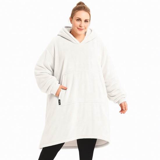 Goliving Fleece Deken - Hoodie - Mouwen - Wit - Maat one size fits all