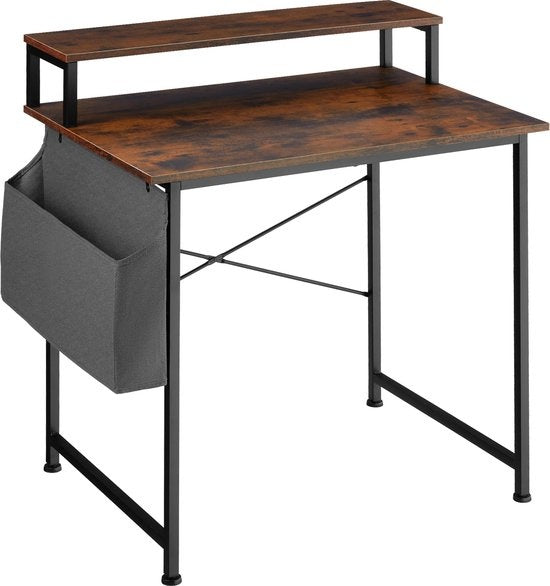 tectake® - Bureau Everett - 80 cm breed - met plank en organizer - computertafel - donkerbruin - 404662