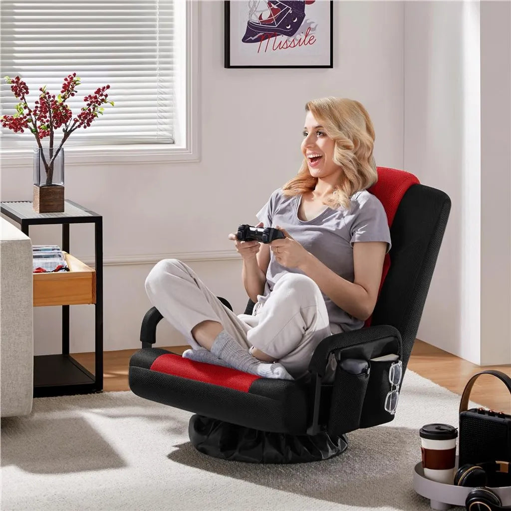Yaheetech Draaibare Floor Gaming Chair – Verstelbare Game Stoel met Armleuningen en Zijvak