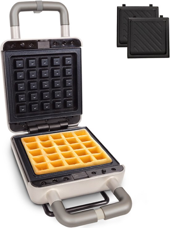 Gadgy Premium Wafelijzer – Zilver - 3-in-1 Grill, Tosti- & Wafelmaker - Verwisselbare Platen - 600W - Extra Krachtig - Brusselse Wafel