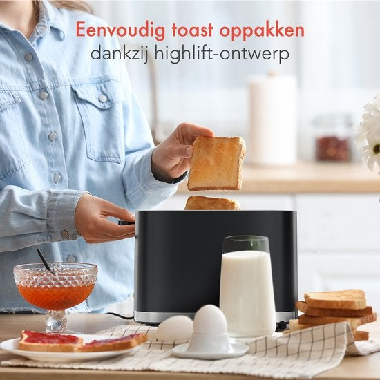 KitchenBrothers Broodrooster - Broodrooster - 6 Warmteniveaus - 2 Extra Brede Sleuven - 870W - Zwart