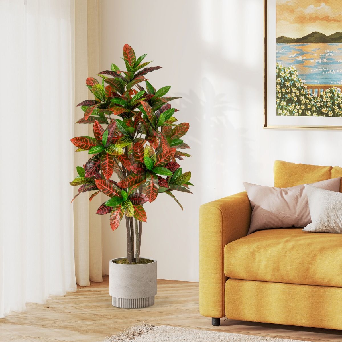 Coast Kunstplant Croton Palmboom - echte houten stam - kleurrijke bladeren - 150 cm